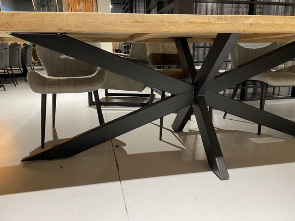 cm Tischplatte, 200 Breite Tisch schwarz, Esstisch Metall-Gestell Massivholz, Naturholz Esstisch