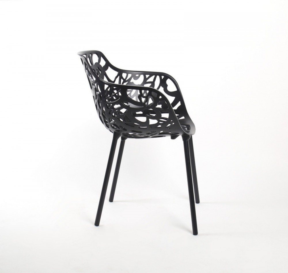 schwarz, schwarz aus Gartenstuhl Aluminium, Outdoor-Stuhl Designstuhl Set, 4er