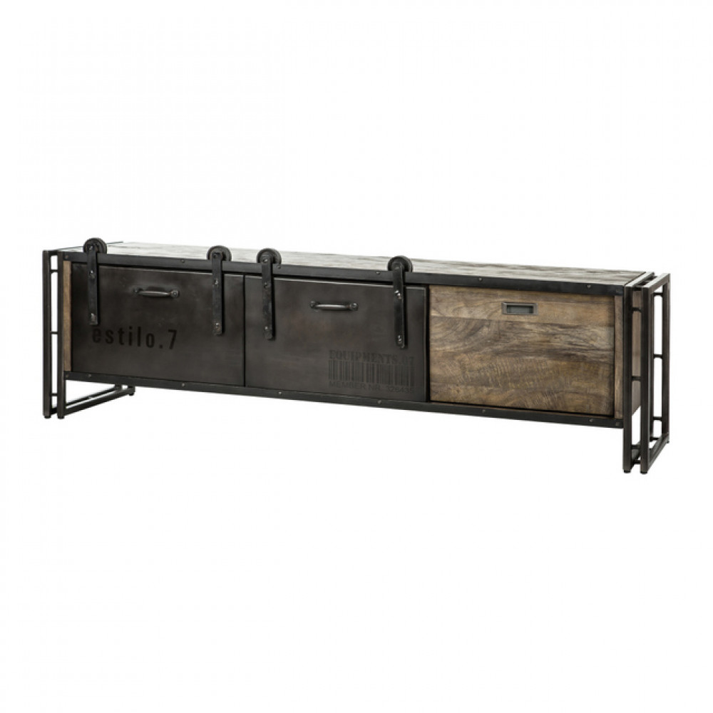 TV Schrank 160 Regal Holz-Metall, schwarz schwarz Lowboard Industriedesign, Breite cm TV Industrie
