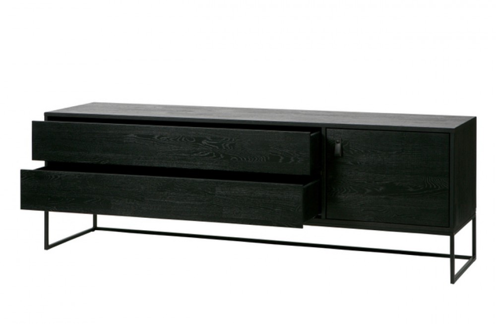 TV Schrank 180 schwarz, schwarz, Gestell, Lowboard cm Metall Sideboard Breite schwarz
