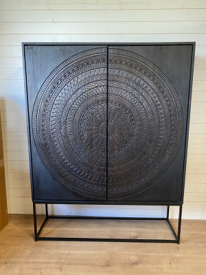 Schrank schwarz, Aktenschrank Holz Metallgestell, Breite 140 cm