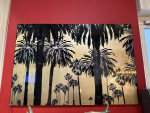 Wandbild schwarz-Gold, Glasbild Palmen,  Maße 180x120 cm