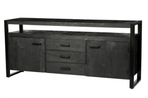 Sideboard schwarz Metall Holz, Sideboard Industriedesign,  Anrichte schwarz Massivholz, Breite 180 cm